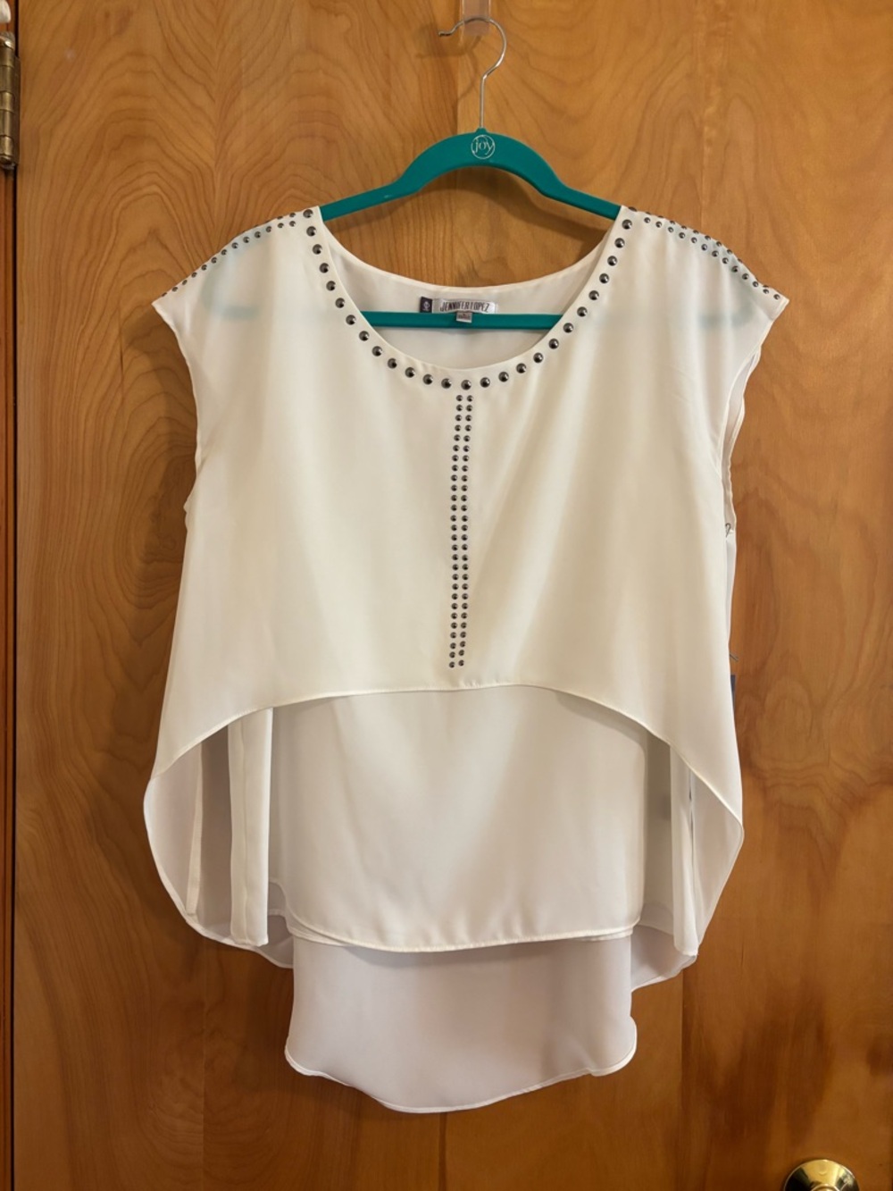 Jennifer Lopez White Stud-Embellished Layered Hi-Low Blouse